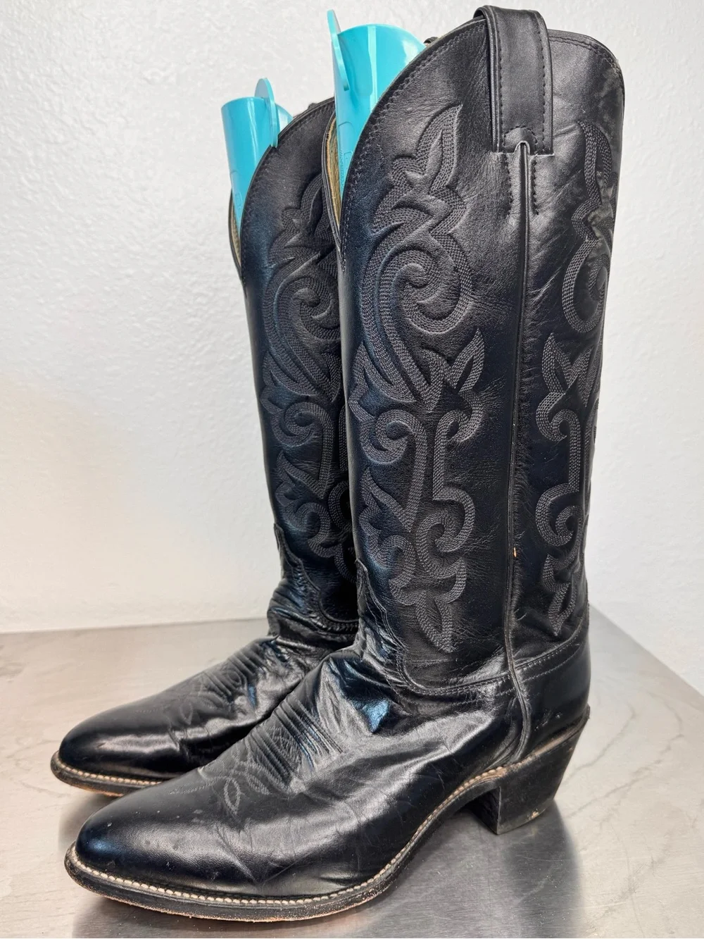 Justin Black Tall Leather Western Boots 8.5 C Men or 10.5 Women's